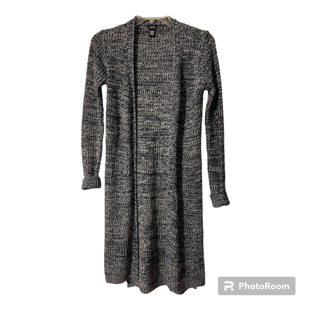 rue21 - size M - open front long sweater in navy blue & white - super soft layer